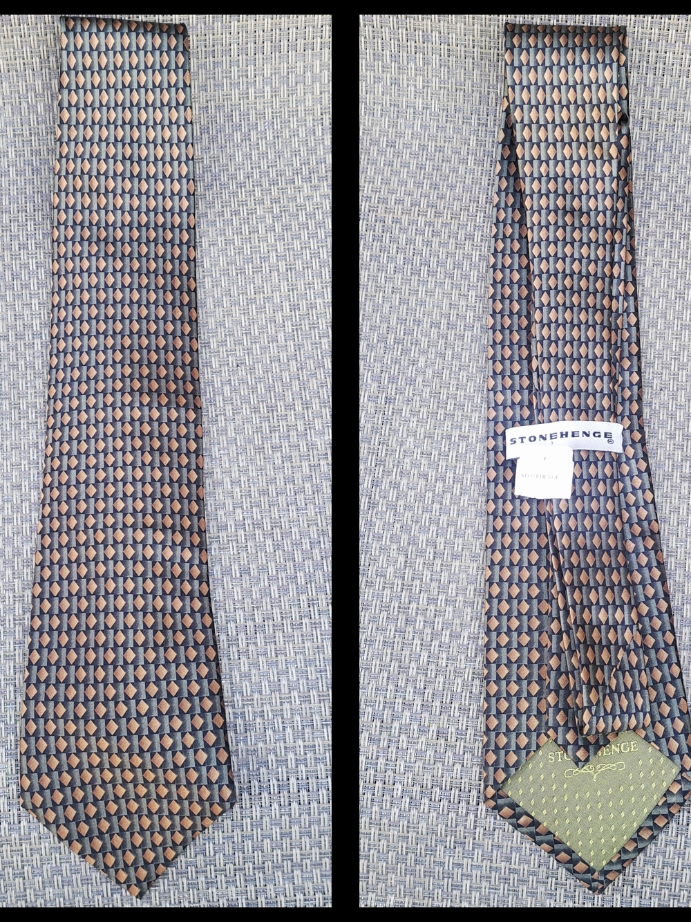 Stonehenge Geometric Brown & Navy Silk Tie / Necktie